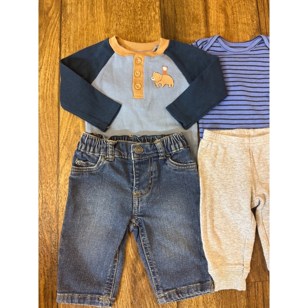 Baby Boy 3 Months Outfits Jeans Pants Long Sleeved Bodysuits‎ Shirts Clothes Lot - Picture 5 of 16